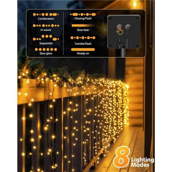 Solar Christmas Lights Outdoor 240 LED String Lights 92FT Waterproof Patio Yard - Picture 5 of 7